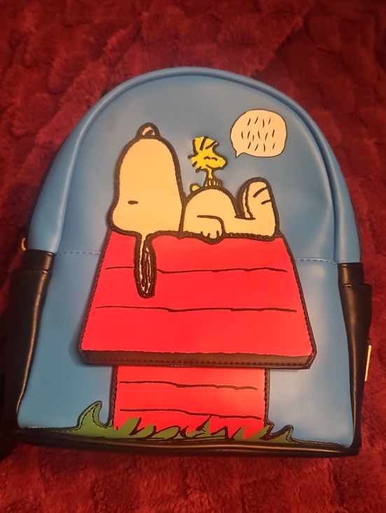 Peanuts Handbags - Loungefly Peanuts Blue Snoopy & Woodstock Backpack with Red Doghouse